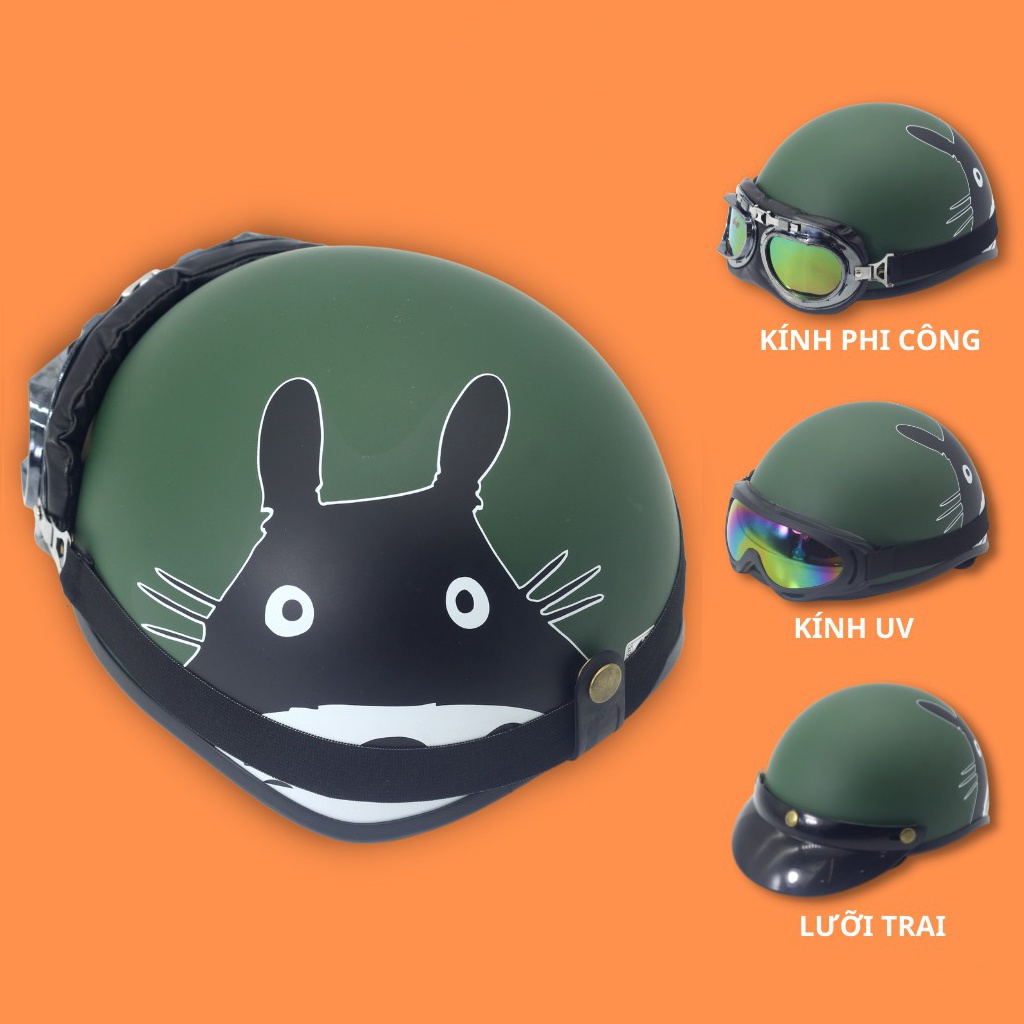 Ảnh Mũ bảo hiểm xe máy Hpro Helmet thời trang, họa tiết Mèo Totoro cute, kiểu dáng nửa đầu 1/2 Freesize (55-59cm) 2
