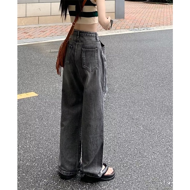 Ảnh Daduhey Quần jeans dài ống rộng lưng cao khoét lỗ phong cách trẻ trung pha cổ điển thời trang Hàn Quốc 3