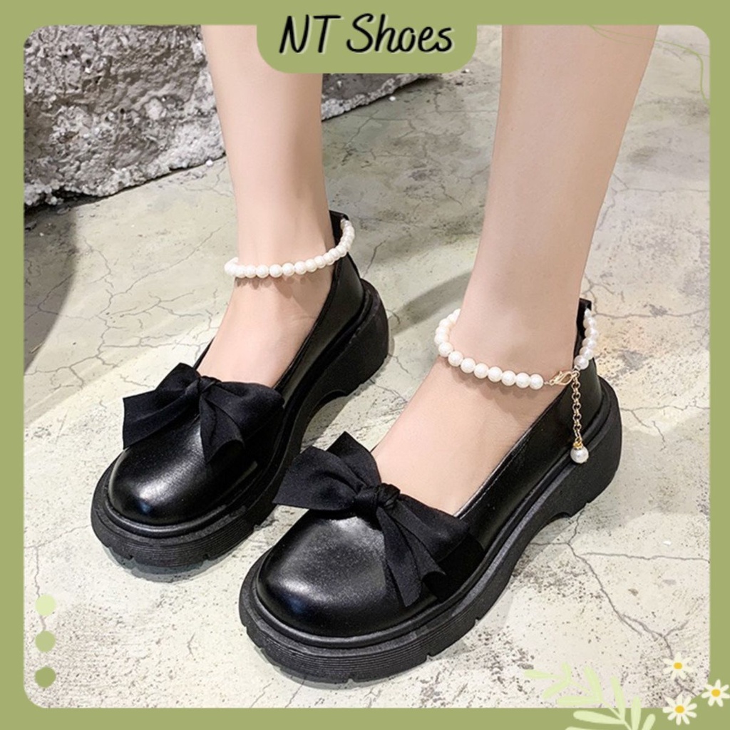 Giày búp bê Lolita nữ đế cao quai ngọc, mũi nơ tròn xinh xắn G014_NT Shoes