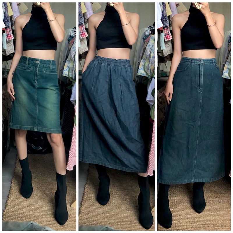 Chân váy Jean tuyển dáng dài Ulzzang hình thật Shop tự chụp có Big size Insta: April6 Clothing