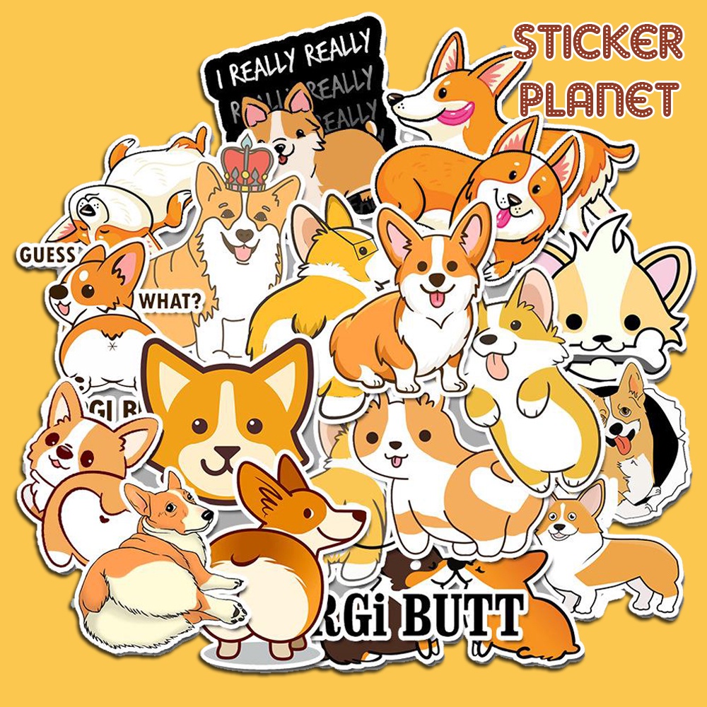 Sticker chó corgi chống thấm nước trang trí mũ bảo hiểm, đàn, guitar ...
