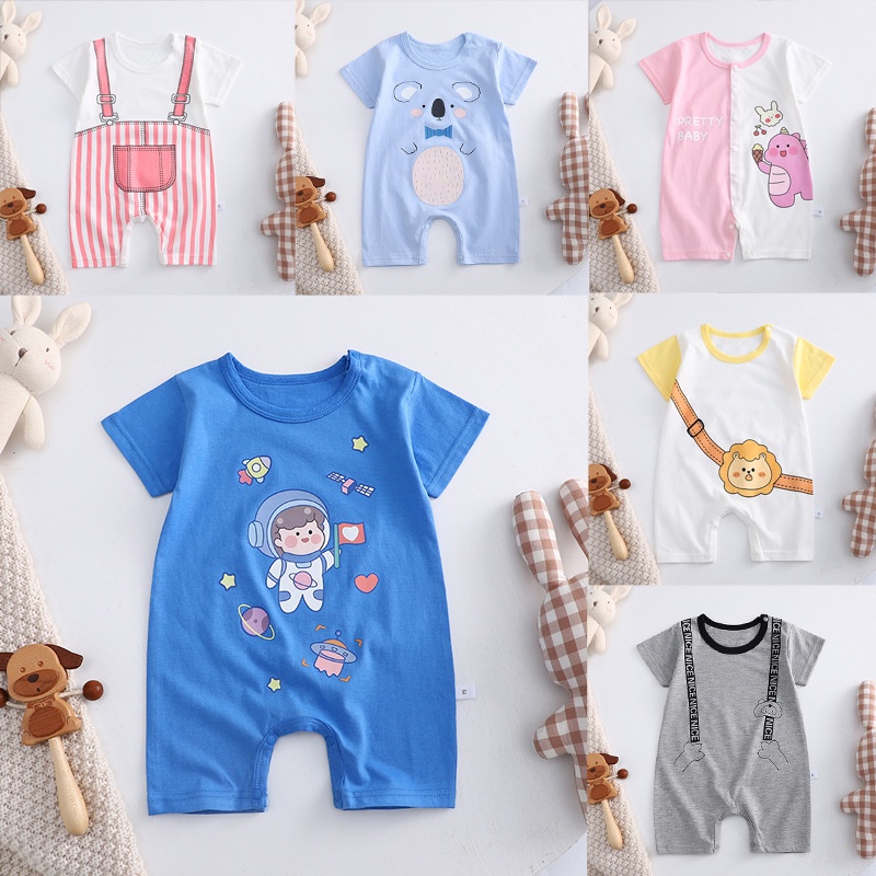 Bộ Jumpsuit Trẻ Em Cotton Nguyên Chất Mùa Hè Phong Cách Mới Phiên Bản Hàn Quốc Bé Trai Mỏng Phong Cách Nữ Tay Ngắn Áo Liền Quần Trẻ Em 3
