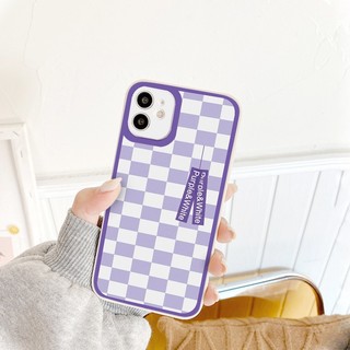 Ốp iphone - Ốp lưng iphone cạnh vuông bảo vệ camera caro tím dành cho ip 6 đến 16promax - ng338