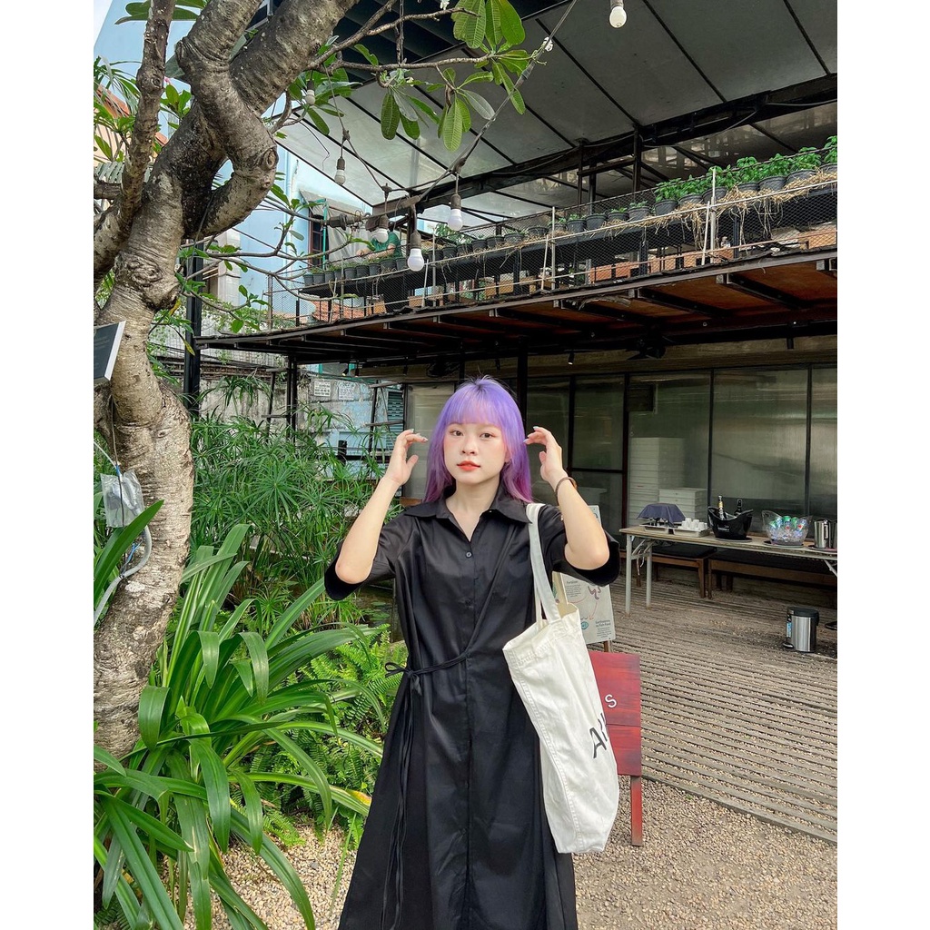 Black Shirt Dress - Đầm đen sơ mi lệch tà Remmus cho nữ
