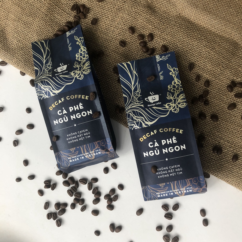 Cà phê Decaf cao cấp – Cafe robusta tách cafeine, ít đắng, dành cho người nhạy cảm với cafeine, không mất ngủ gói 250gr