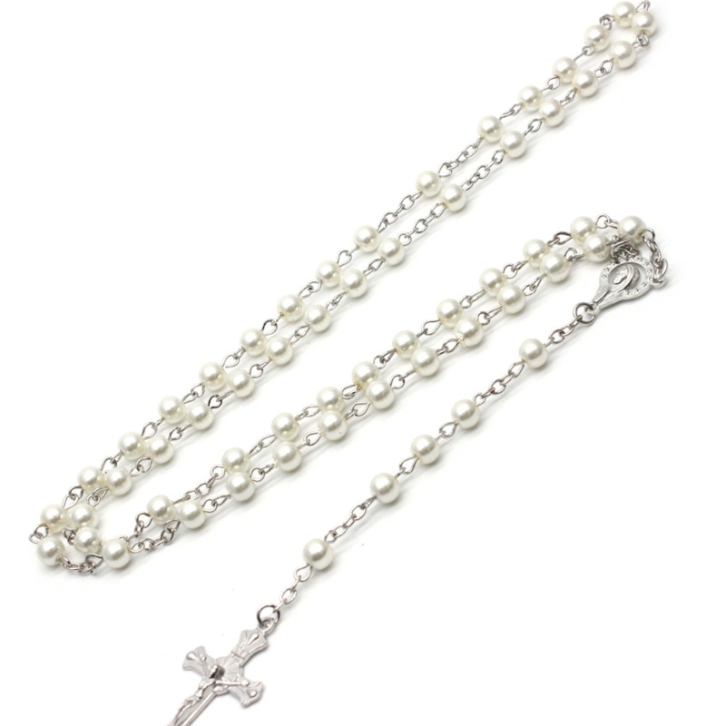 OXXGGKAO Mân Côi Hạt Công Giáo Vòng Cổ Cho Nữ Thánh Giá Cross-Charm Dây Xích Dài