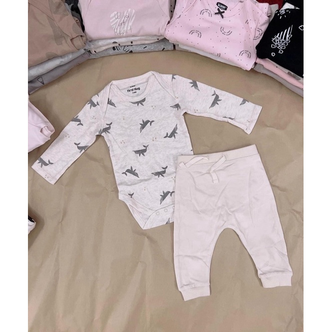 [MD103]❤️NB-0/3-3/6m❤️MINENE❤️ Set bộ body chip dài tay kèm quần cho bé nhiều hoạ tiết