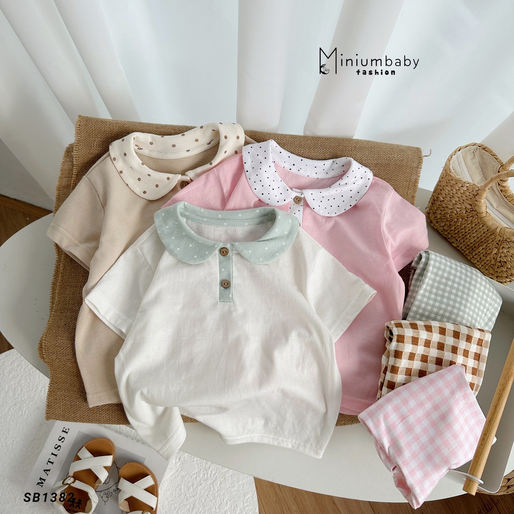 Bộ áo cộc tay cổ sen nữ tính Miniumbaby, chất liệu cotton mềm mịn thoáng mát, bé từ 1-6 tuổi SB1382