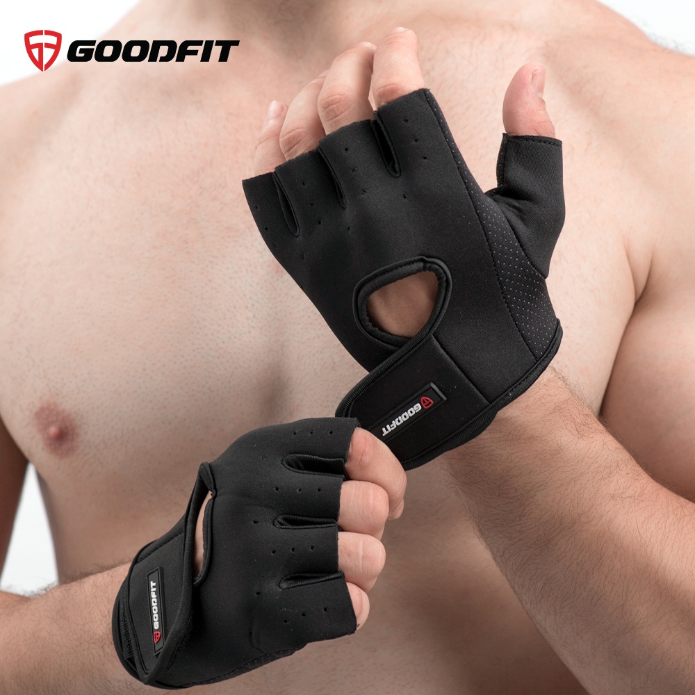 Găng tay hở ngón, bao tay tập gym, tập đu xà nam nữ GoodFit GF202G đệm silicone chống trượt, vải đục lỗ thoáng khí