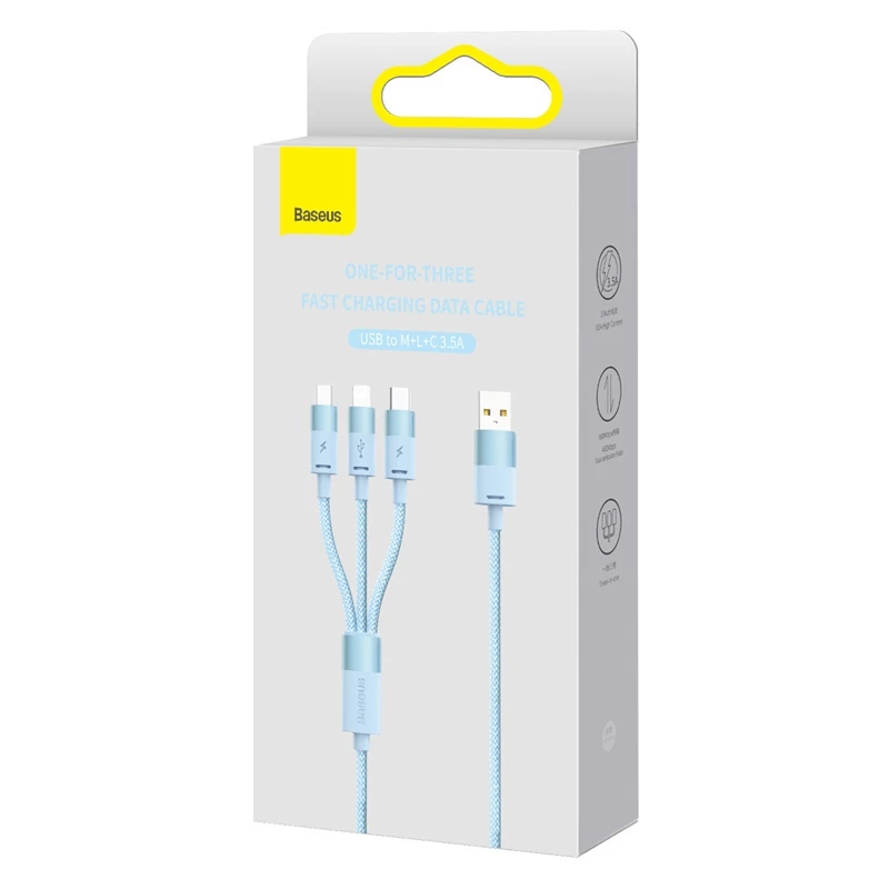 Dây cáp sạc BASEUS 3 trong 1 thích hợp cho Phone 3.5A Samsung Xiaomi
