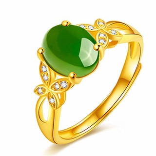 ♥[Bướm Tình Yêu Hoa] Nhẫn Mạ Vàng Đính Đá Hetian Ngọc Jasper Cầu Hôn Nữ Trang Sức Phong Cách ins