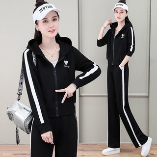 Set thể thao nữ- Bộ thu đông nữ- Set thu đông nữ- Set thu đông thể thao chất vải da cá _  Áo thu đông ôm quần dáng suông