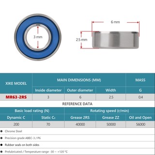 XIKE MR63ZZ MR63 MR63-2RS Vòng bi xuyên tâm rãnh sâu thu nhỏ 3x6x2.5mm