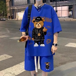 Bộ quần áo thể thao mùa hè hình gấu chất cotton dành cho nam