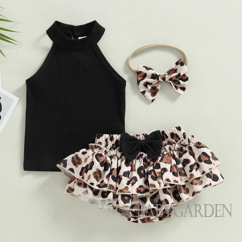 Set Áo Hai Dây + Quần Short + Băng Đô Cài Tóc Xinh Xắn Cho Bé Gái 0-24 Tháng Tuổi