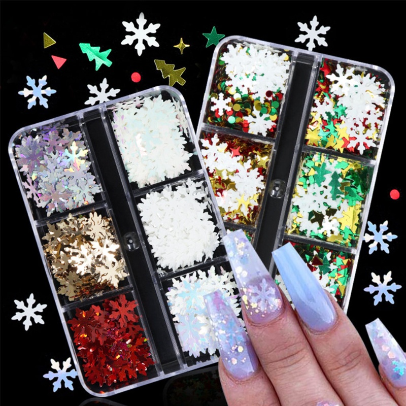 Richh Hộp Sequin Hình Bông Tuyết / Ngôi Sao Lấp Lánh Trang Trí Móng Nghệ Thuật