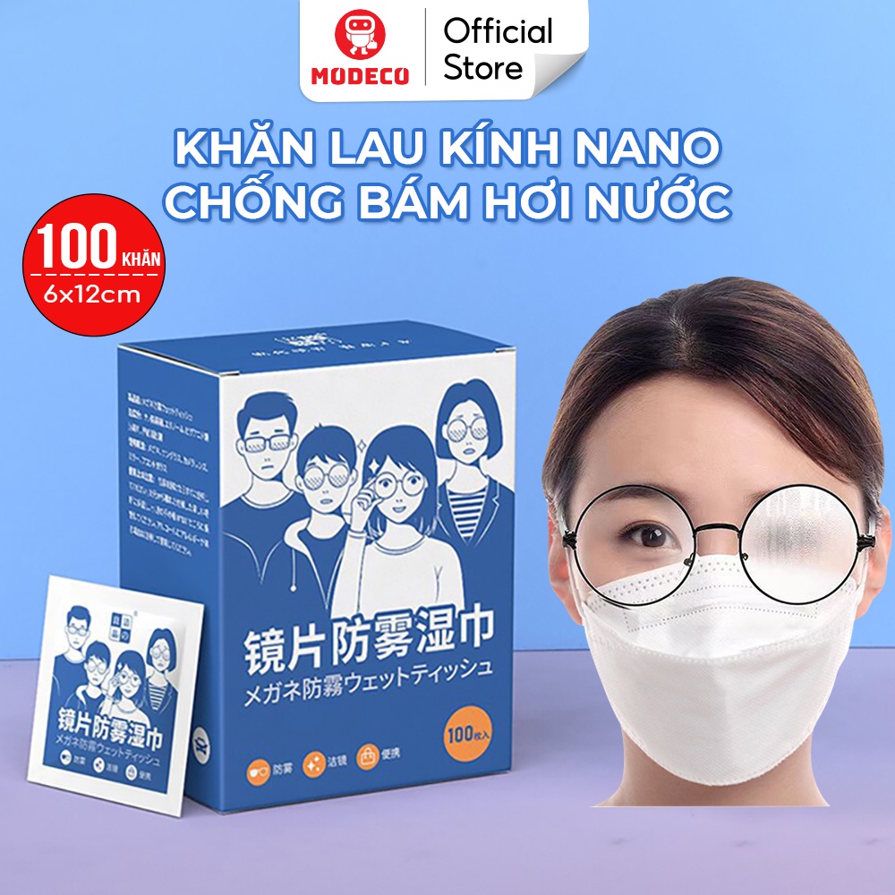 Khăn Lau Kinh Nano Modeco Chống Bám Hơi Nước, Lau Sạch Bụi Bẩn, Khử Khuẩn, Chống Nhờn Trên Mặt Kính – Hộp 100 Khăn BJ141