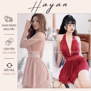 HT56 Váy ngủ sexy cổ yếm hở lưng quyến rũ, đầm ngủ ren mềm mại dáng xoè tôn dáng gợi cảm HT56