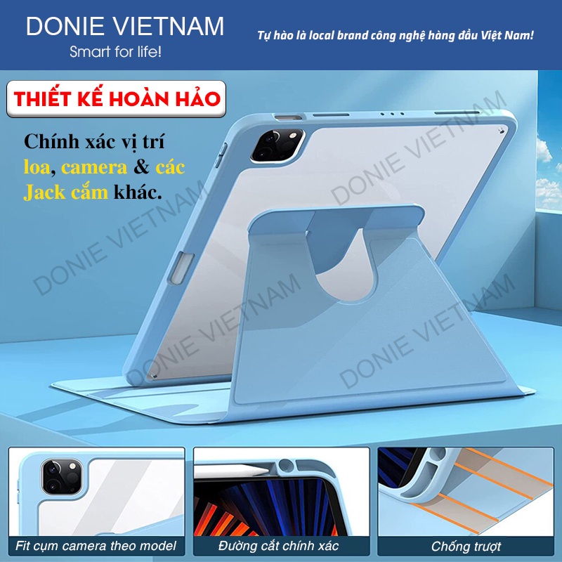 Case iPad Hybrid Slim Mặt Lưng Tháo Rời Có Khay Bút Gen 10/11 Air 4/5/6/7 Pro 11" M2 M3 | DONIE P07