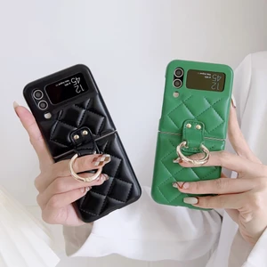 Dành Cho Samsung Galaxy Z Flip 3 4 5G Vỏ Da Cừu Cổ Điển Thời Trang Da PU Vỏ Bảo Vệ Sang Trọng Thiết Kế Độc Đáo Có Móc Khóa Vòng Chống Sốc Cho Samsung Galaxy Z Flip 4 5G