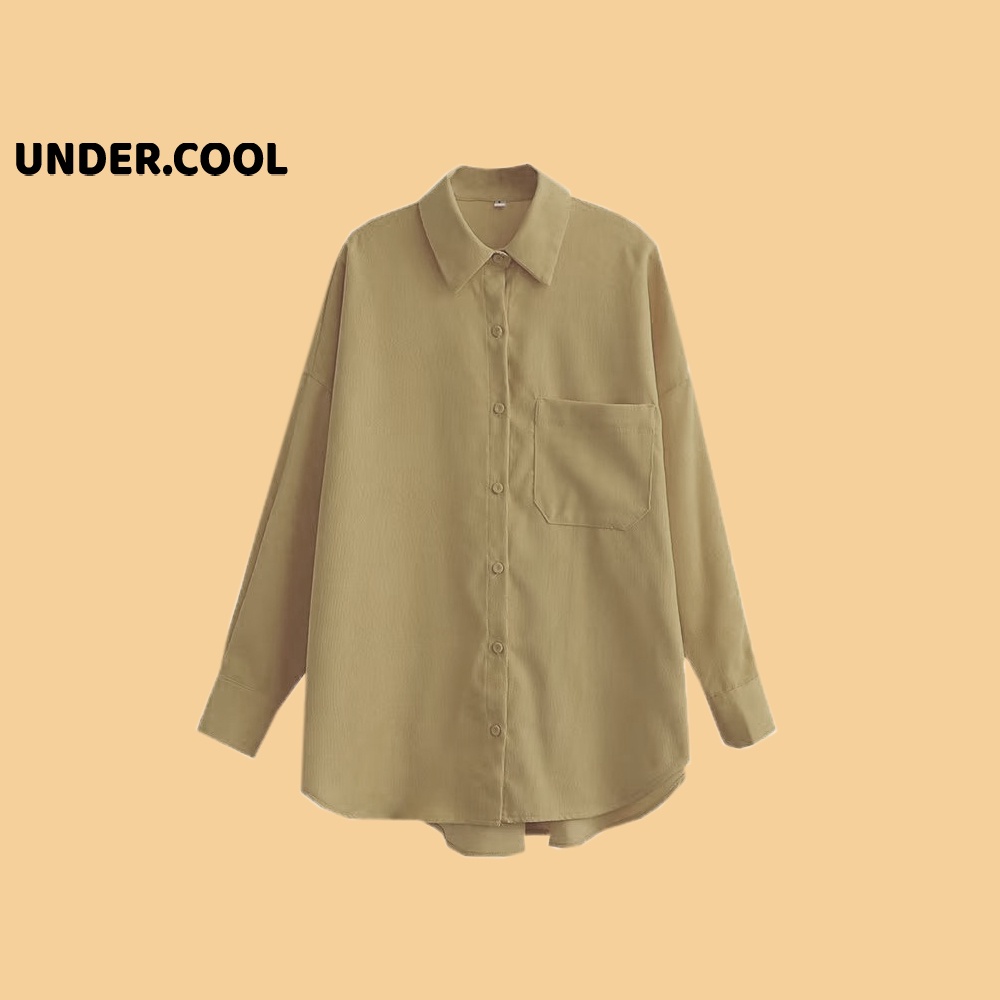 Áo Sơ Mi nữ basic trắng đen xanh cốm be UNDERCOOL Chất Lụa Hàn Form Rộng Dài Tay Vintage đi học đi làm ASM04