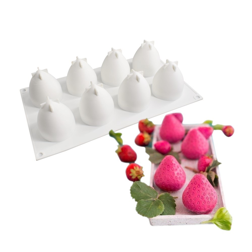Khuôn silicone 8 Ô Làm Bánh 15 Ô Hình Trái Dâu 3D diy