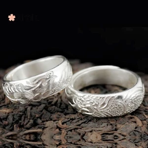 ♥Nhẫn Bạc Thái Hình Rồng Phượng Hoàng Phong Cách Retro
