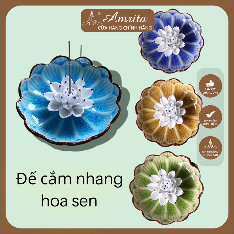 Đế cắm nhang hình bông hoa sen kèm lá sen gốm sứ cao cấp - chân đế cắm nhang - chân đế trầm hương