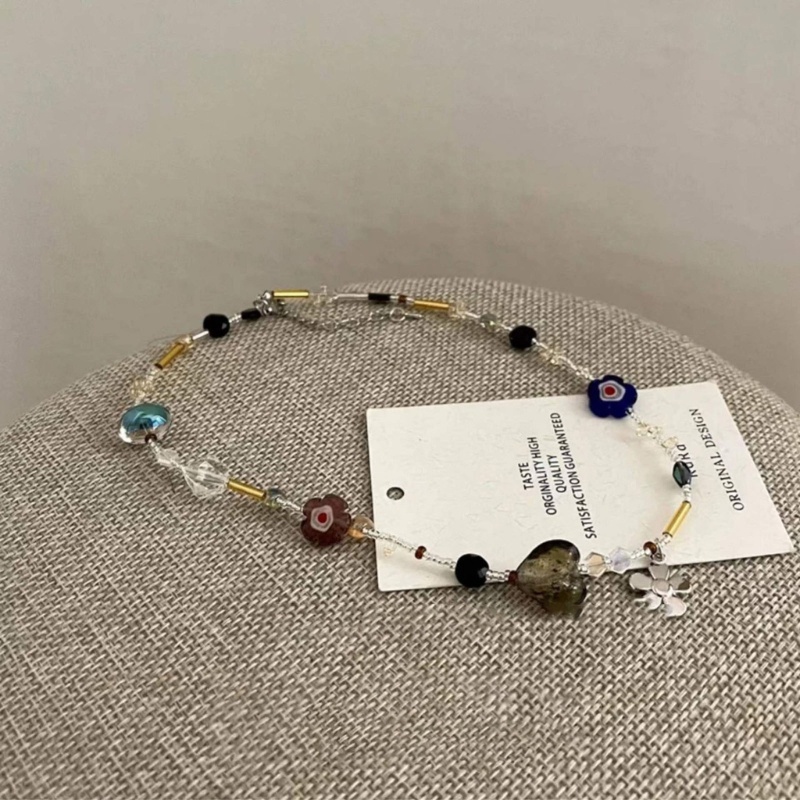 Fine Dinty Vòng cổ choker Hạt Pha Lê acrylic Hình Hoa Thanh Lịch Cho Nữ
