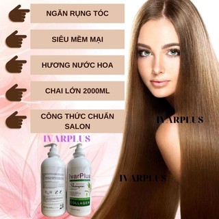 Cặp Dầu Gội Xả IVARPLUS Collagen giảm rụng tóc, cấp ẩm, siêu thơm siêu mượt tóc công thức chuẩn salon 2000ml