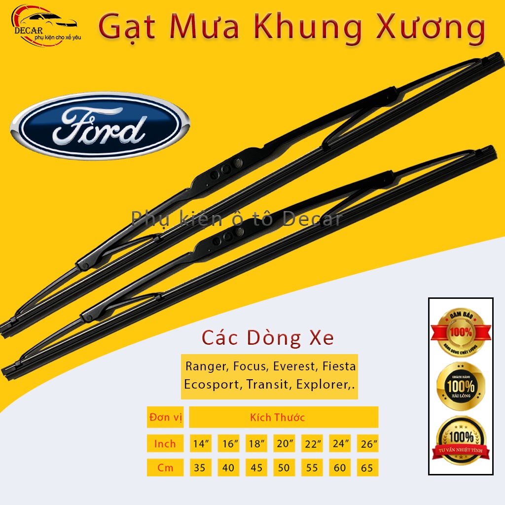 Gạt mưa ô tô Ford Ecosport, Escape, Everest, Mustang, Ranger, Fiesta, Focus, Transit gạt mưa oto khung sắt lưỡi silicon