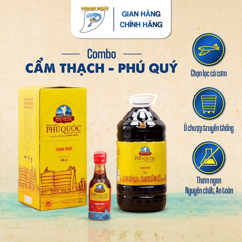 Combo Cal 5 lít Cẩm Thạch 40 độ tặng 1 chai Phú Quý 50ml 43 độ nước mắm truyền thống Phú Quốc Thịnh Phát từ cá cơm