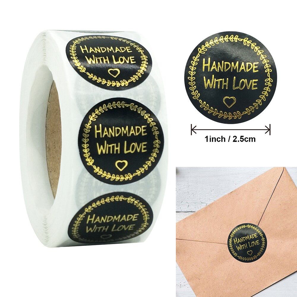 Tem dán/Nhãn dán/Sticker Handmade with love đen viền lá tự dính xinh ...