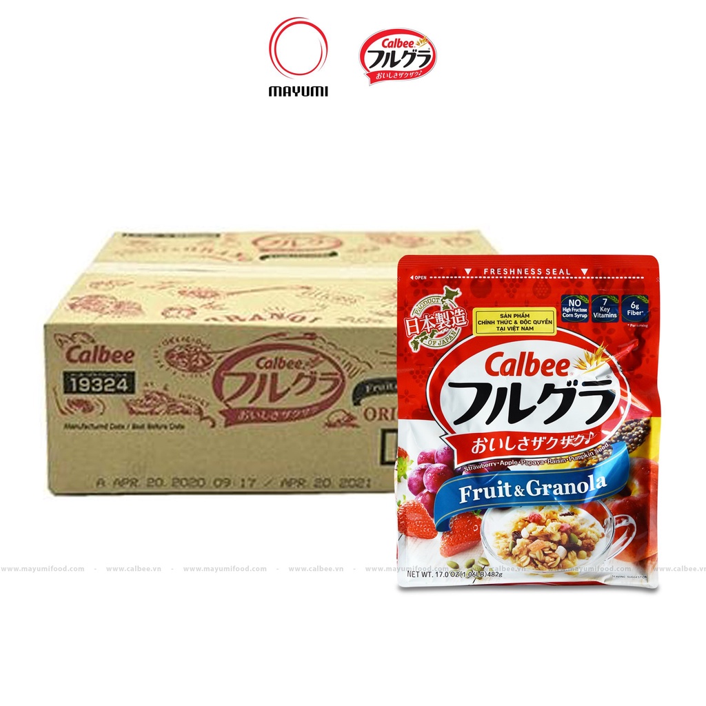 [Thùng 6 gói]Ngũ cốc trái cây Calbee Nhật Bản 482gr