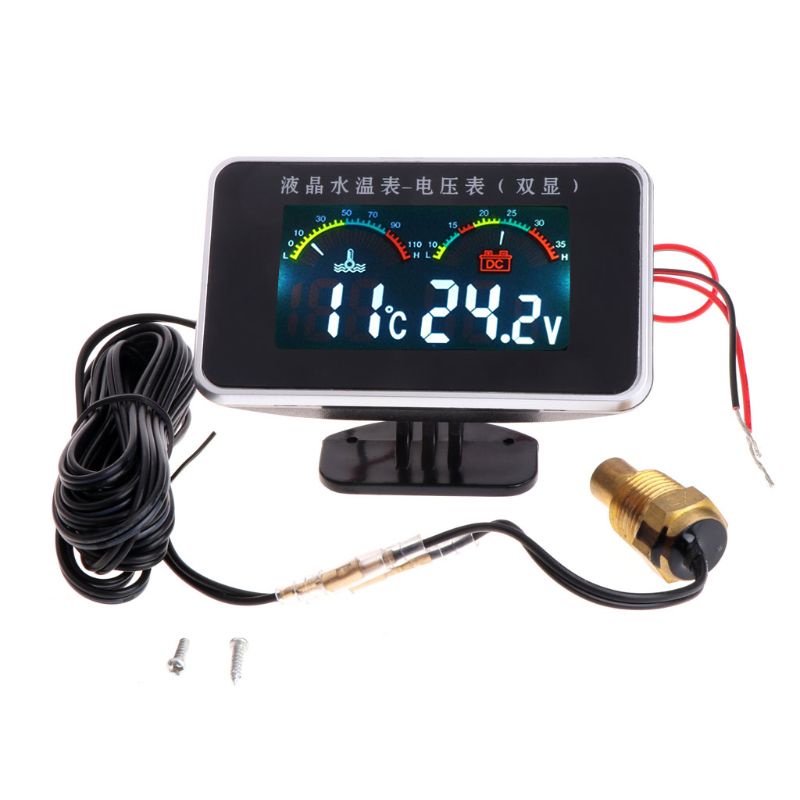 Máy đo chỉ báo nhiệt độ nước Moon 12 24V Vôn kế kỹ thuật số 2in1