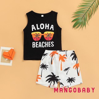 Mg-boy Quần Short Bộ Chữ Kính Không Tay Áo Vest + Bộ Đồ Viền Eo Cao In Hình Cây
