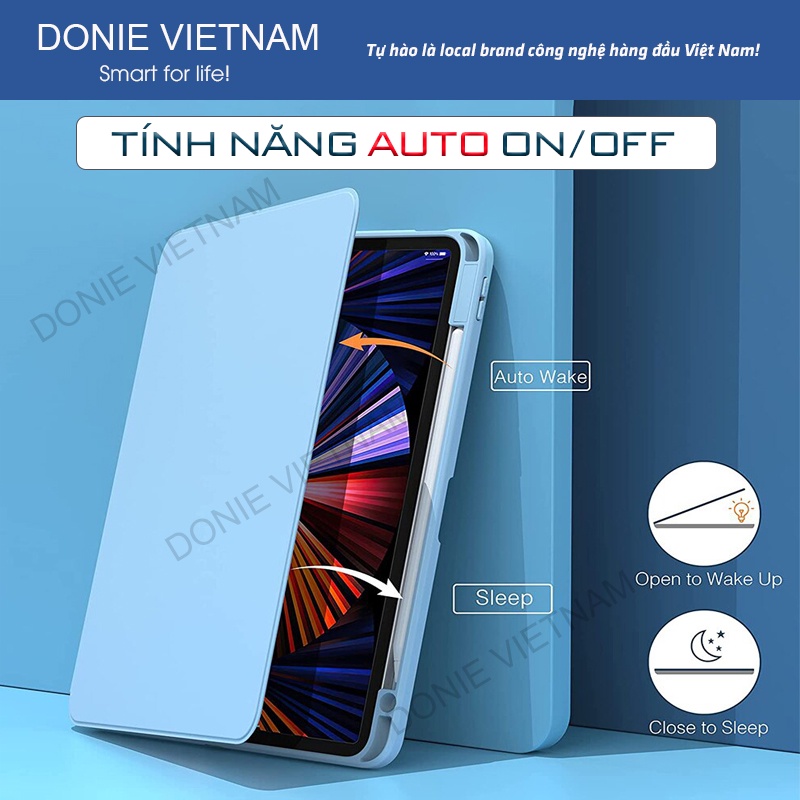 Case iPad Hybrid Slim Mặt Lưng Tháo Rời Có Khay Bút Gen 10/11 Air 4/5/6/7 Pro 11" M2 M3 | DONIE P07