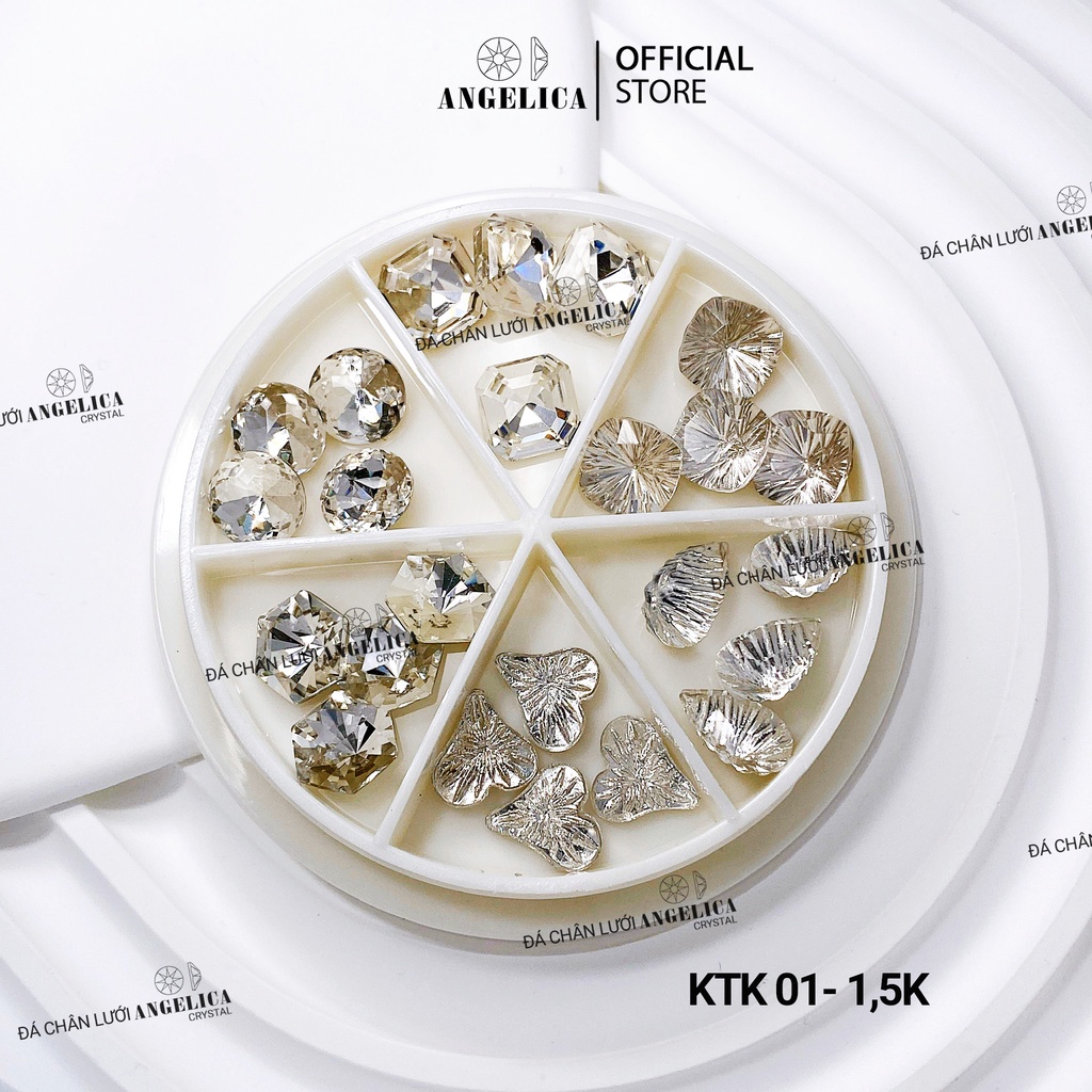 Đá khối nail màu trắng khay tròn mix hình trang trí móng ANGELICA KTK 36 Viên