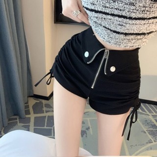 Size Lớn Màu Đen Cao Cấp Quần Short Béo mm Thường Ngày Ôm Hơn Nhìn Nữ Mới Mỏng Rộng Quần Short Dây Rút Chữ A Quần Nóng
