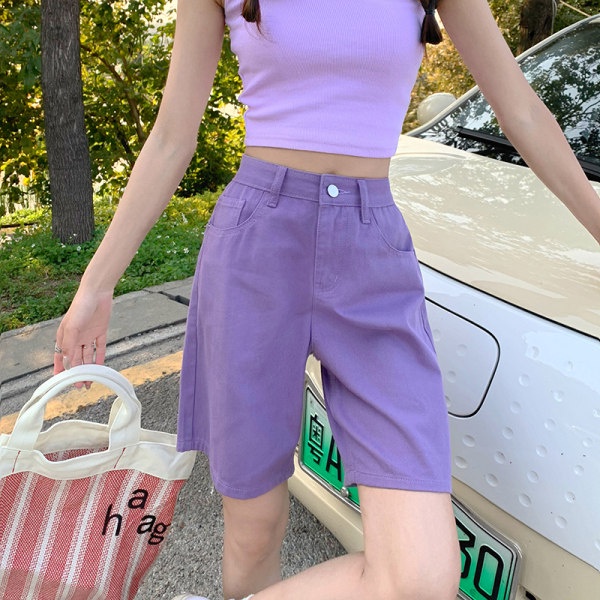 Quần short SUXI denim lưng cao ôm dáng phong cách Hàn Quốc thời trang xuân hè cho nữ