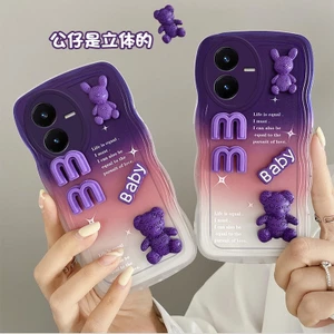 Ốp lưng Vivo Y22s Vivo Y22 Điện thoại cạnh gợn sóng Vỏ dễ thương Hình ba chiều Búp bê Vỏ mềm Bảo vệ Camera Full Case