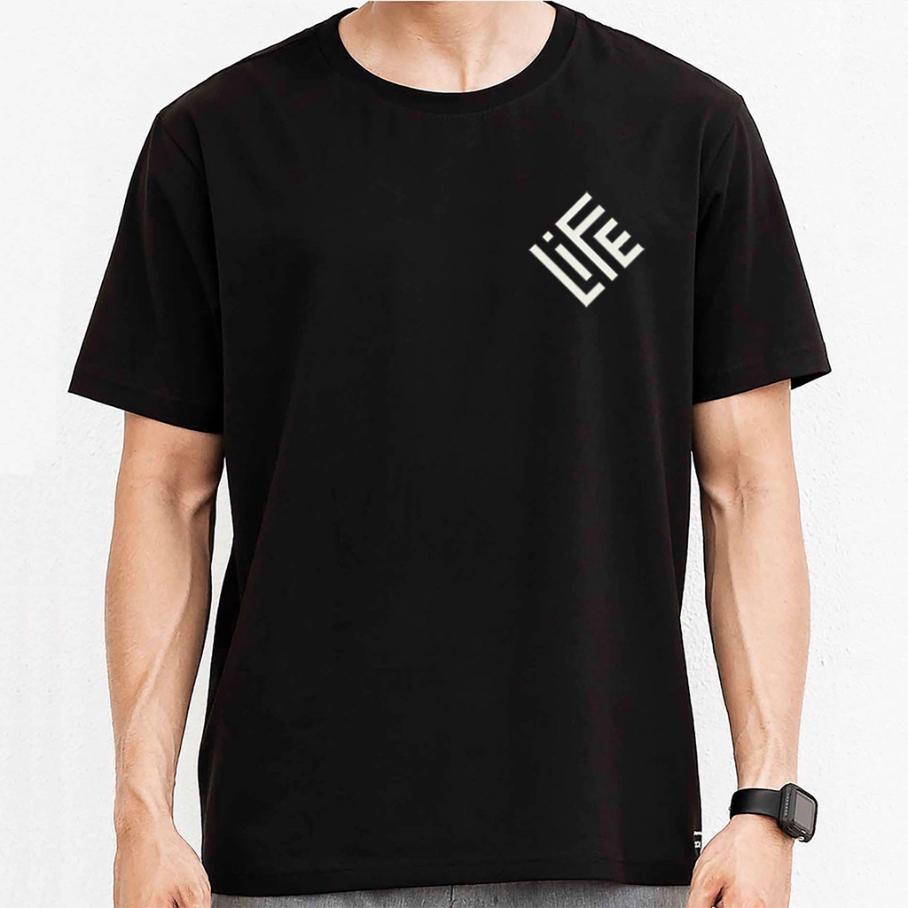 Áo thun đen in hình Life mềm mịn co dãn thấm hút mồ hôi đủ size 40-100kg form rộng Basetee Unisex