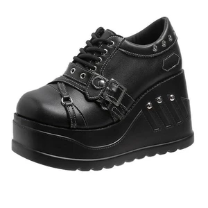 Đen Phong Cách Gothic Giày Da Nhỏ Cao Cấp Đế Dày Buộc Dây Giày Punk Giày Gothic Độc Đáo Văn Hóa Châu Á
