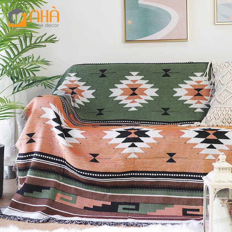 Thảm Phủ Sofa Trang Trí Homestay Họa Tiết Thổ Cẩm Sang Trọng