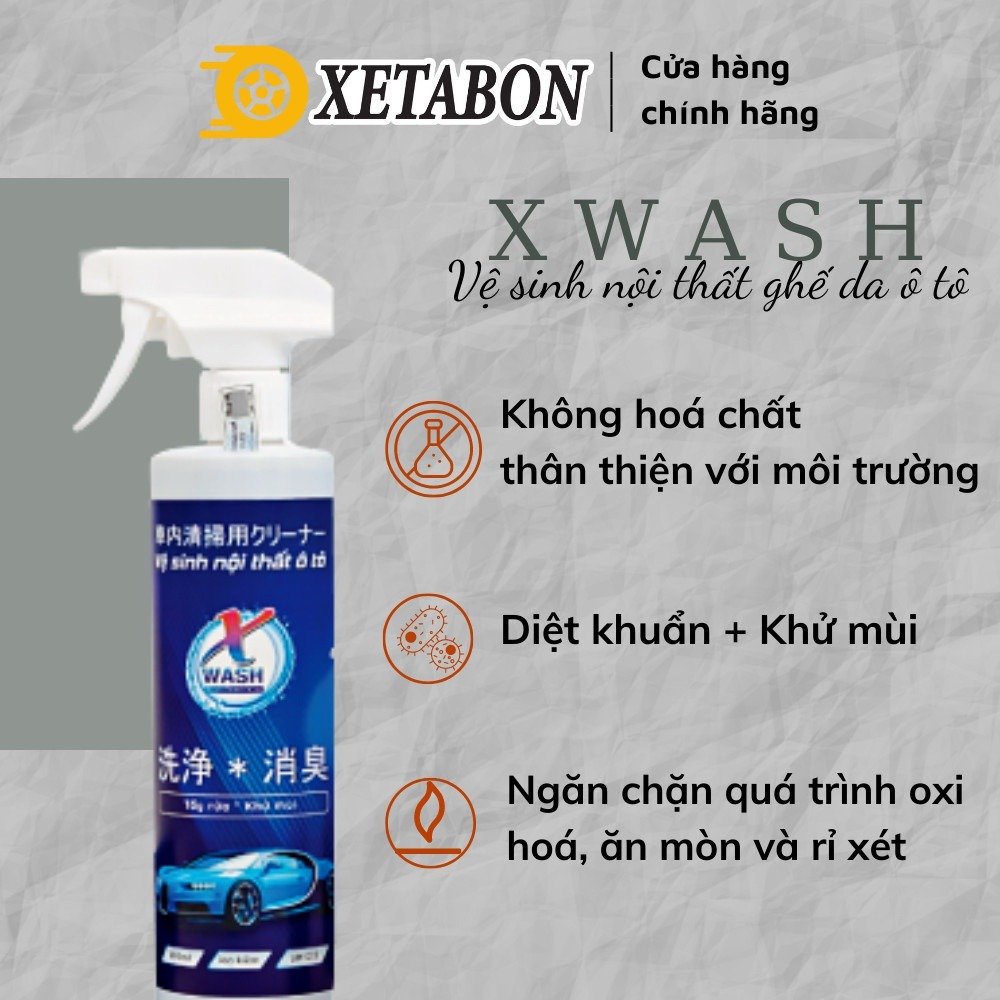 [CHÍNH HÃNG] Chai chai xịt vệ sinh, ghế da ô tô  Xwash - hổ trợ diệt khuẩn khử mùi ở xe ô tô (500ml)