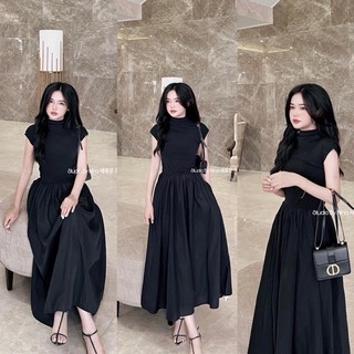 Váy Zip Pha Thô Dày Dặn 2 Màu Dáng Xoè Có Ảnh Thật