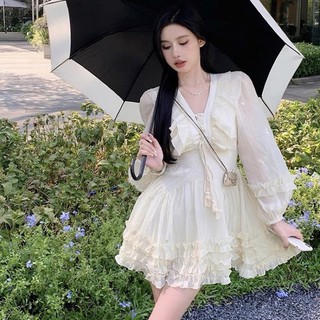 [V108] Váy Tơ Nhăn Cổ V Đan Dây Dáng Xoè Tiểu Thư 2 Màu Hàng 2 Lớp Có Ảnh Thật
