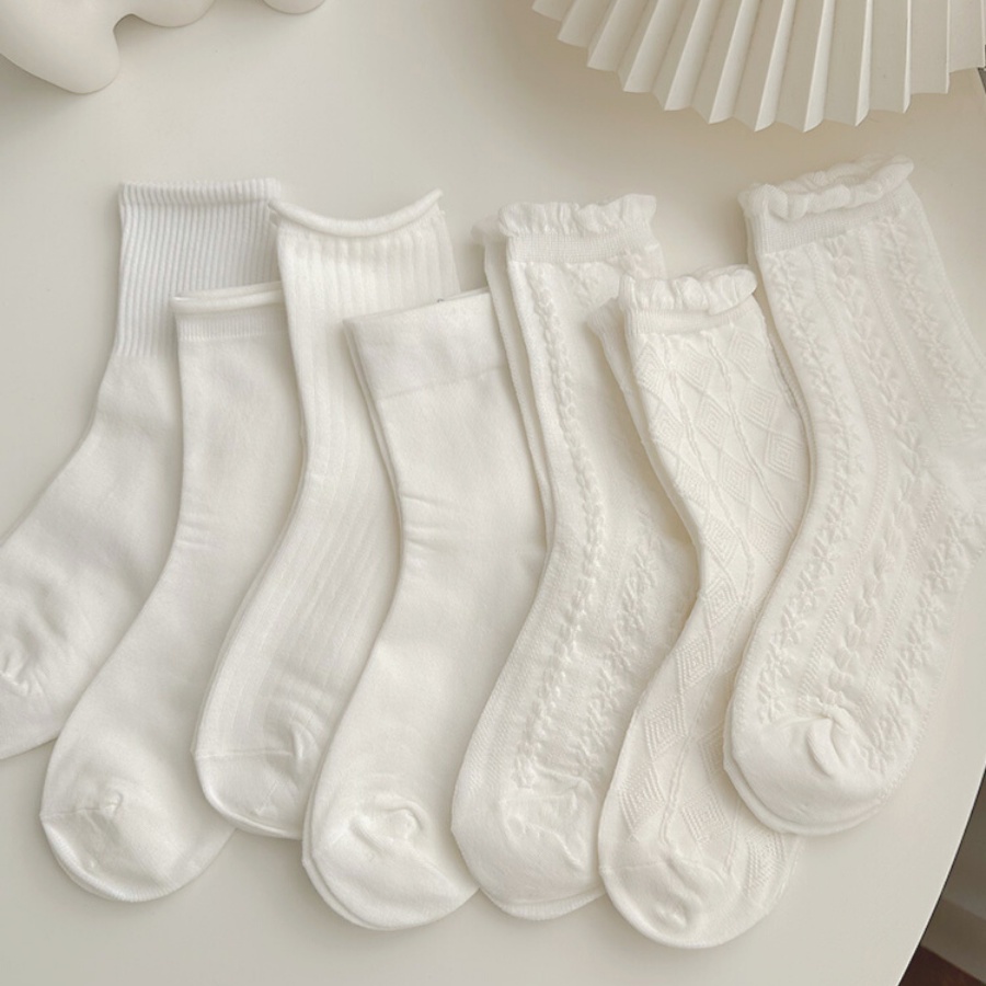 Vớ cổ cao nữ trắng 3B phong cách Hàn Quốc nhiều mẫu Lolita chất Cotton pha co giãn, khử mùi, thoáng khí