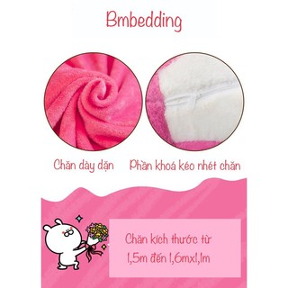 Bộ chăn gói văn phòng hình gấu dâu, chăn văn phòng hình thú nhồi bông, chăn kèm gối cho  bé đi học, đi du lịch