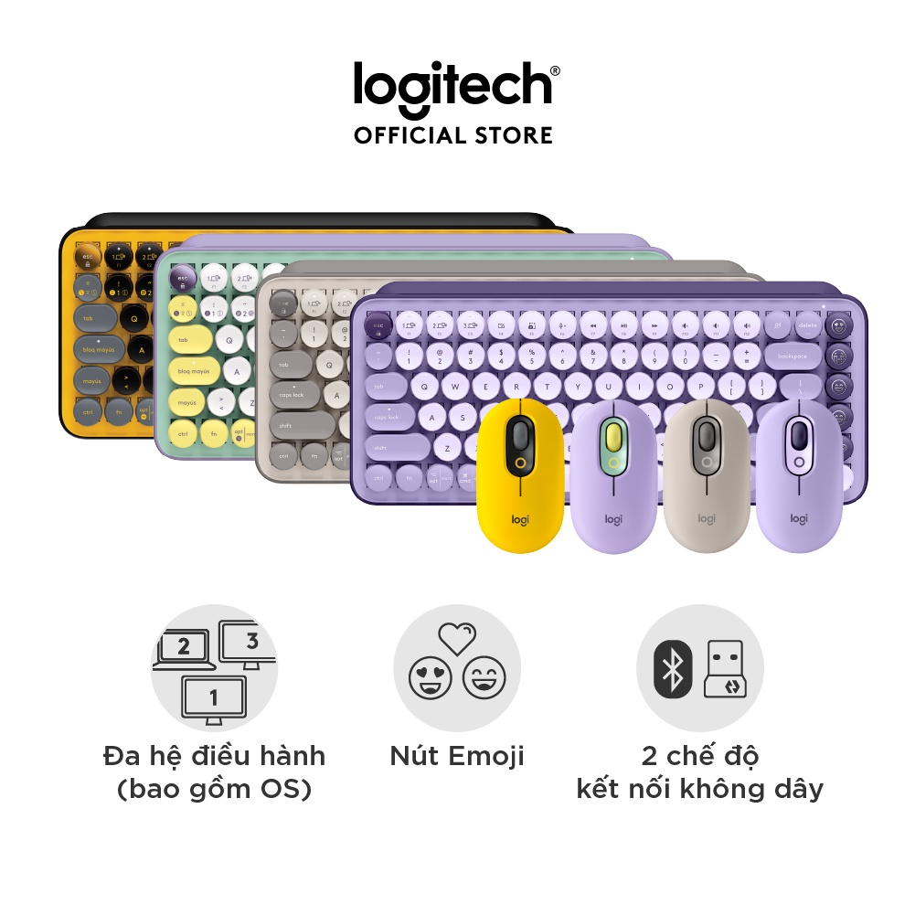 Combo Chuột và phím cơ không dây Logitech POP KEYS & MOUSE với phím emoji có thể điều chỉnh